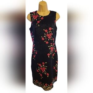 DKNY Black Mini Dress with Pink Floral Design